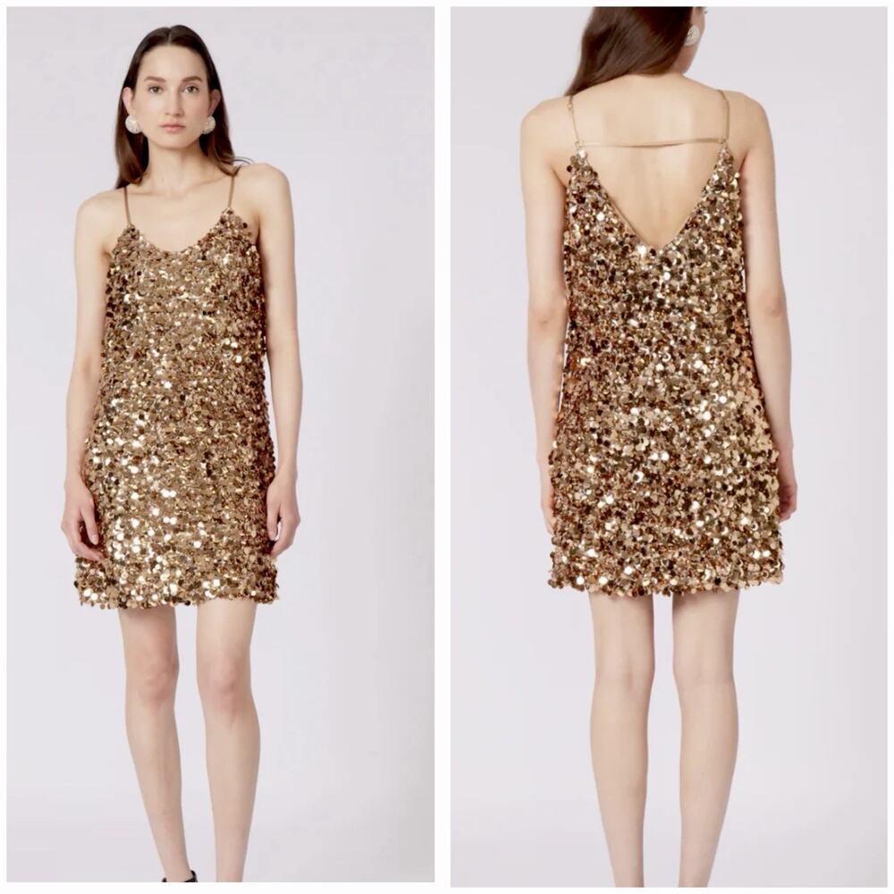 Gilner Farrar Gold Sequin Paillette Mini Dress M Party Cocktail Holiday Glam